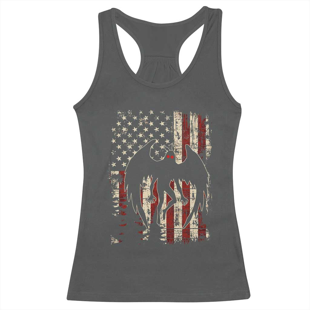 Mothman American Flag Patriotic Cryptid Creature Racerback Tank Top