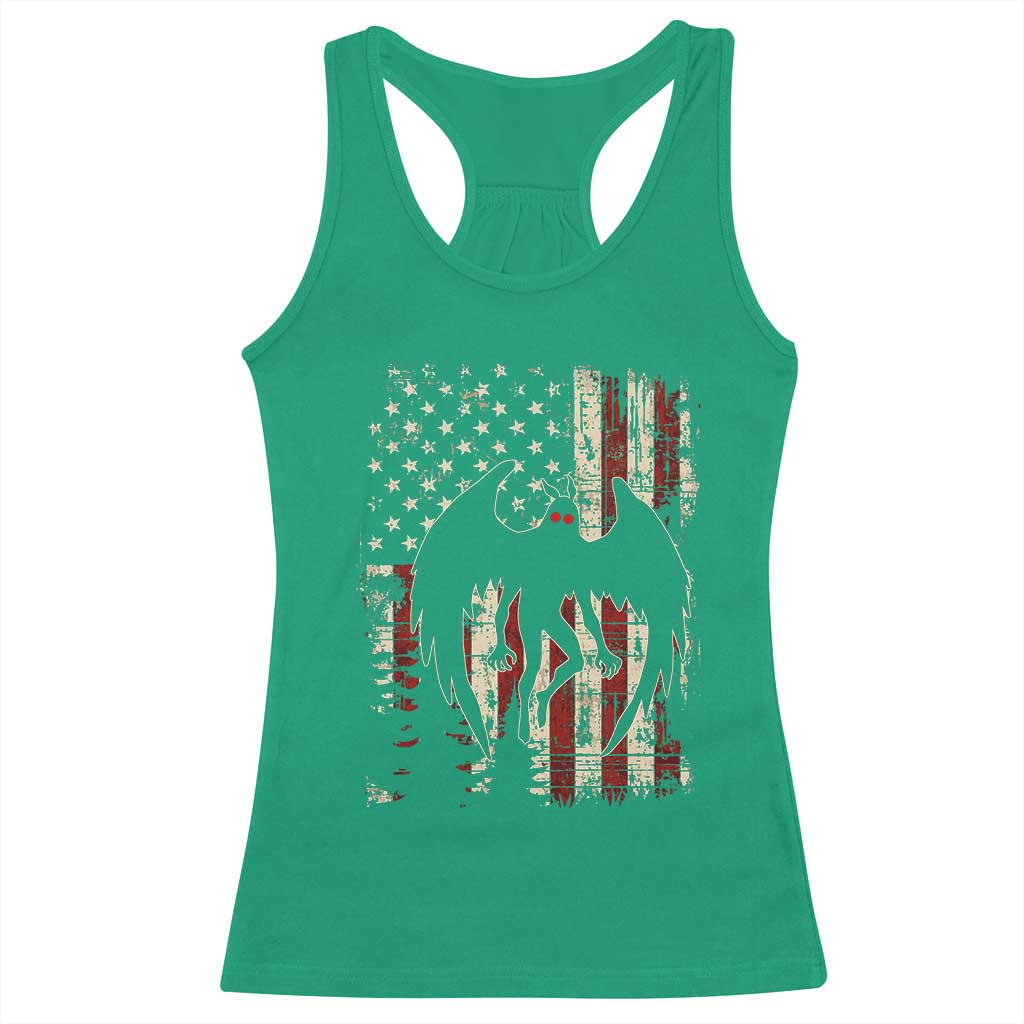 Mothman American Flag Patriotic Cryptid Creature Racerback Tank Top
