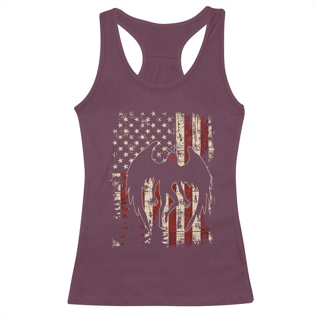 Mothman American Flag Patriotic Cryptid Creature Racerback Tank Top