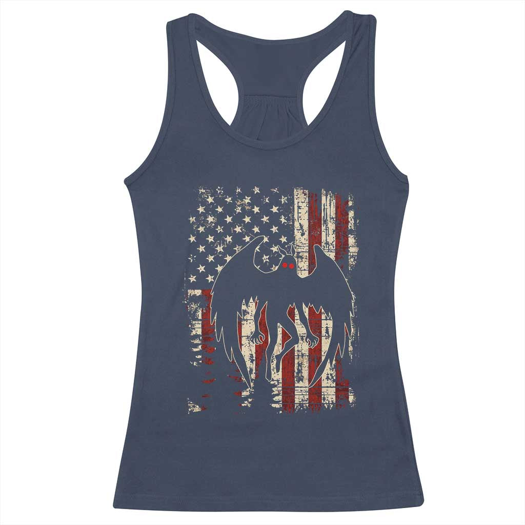Mothman American Flag Patriotic Cryptid Creature Racerback Tank Top