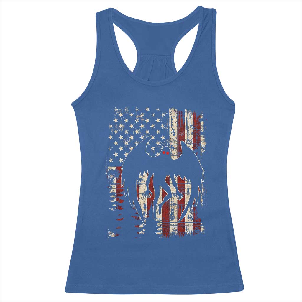 Mothman American Flag Patriotic Cryptid Creature Racerback Tank Top