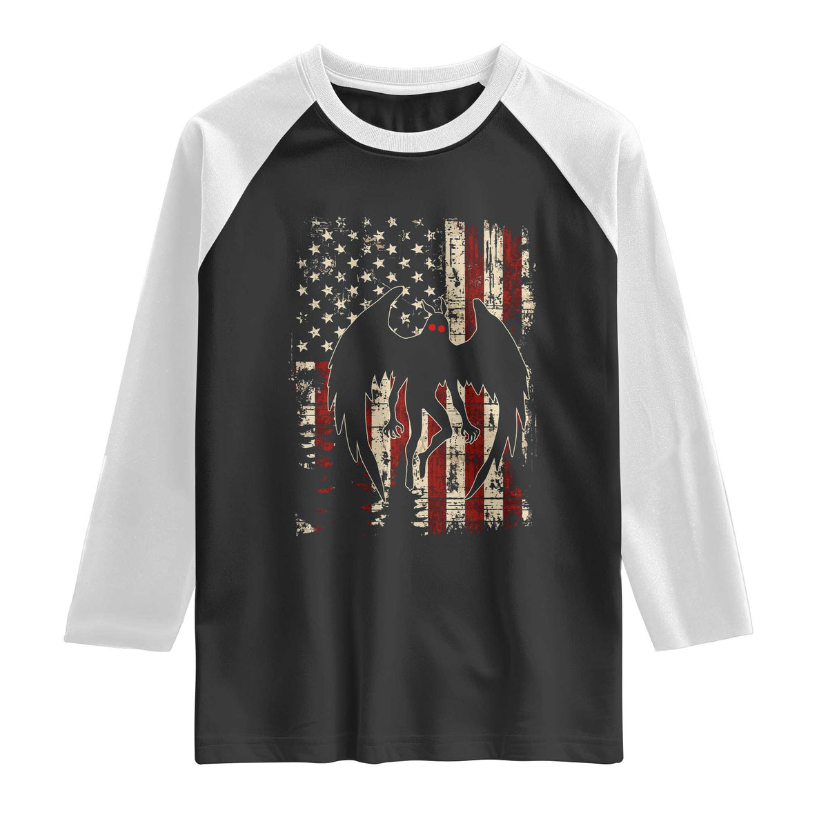 Mothman American Flag Patriotic Cryptid Creature Raglan Shirt
