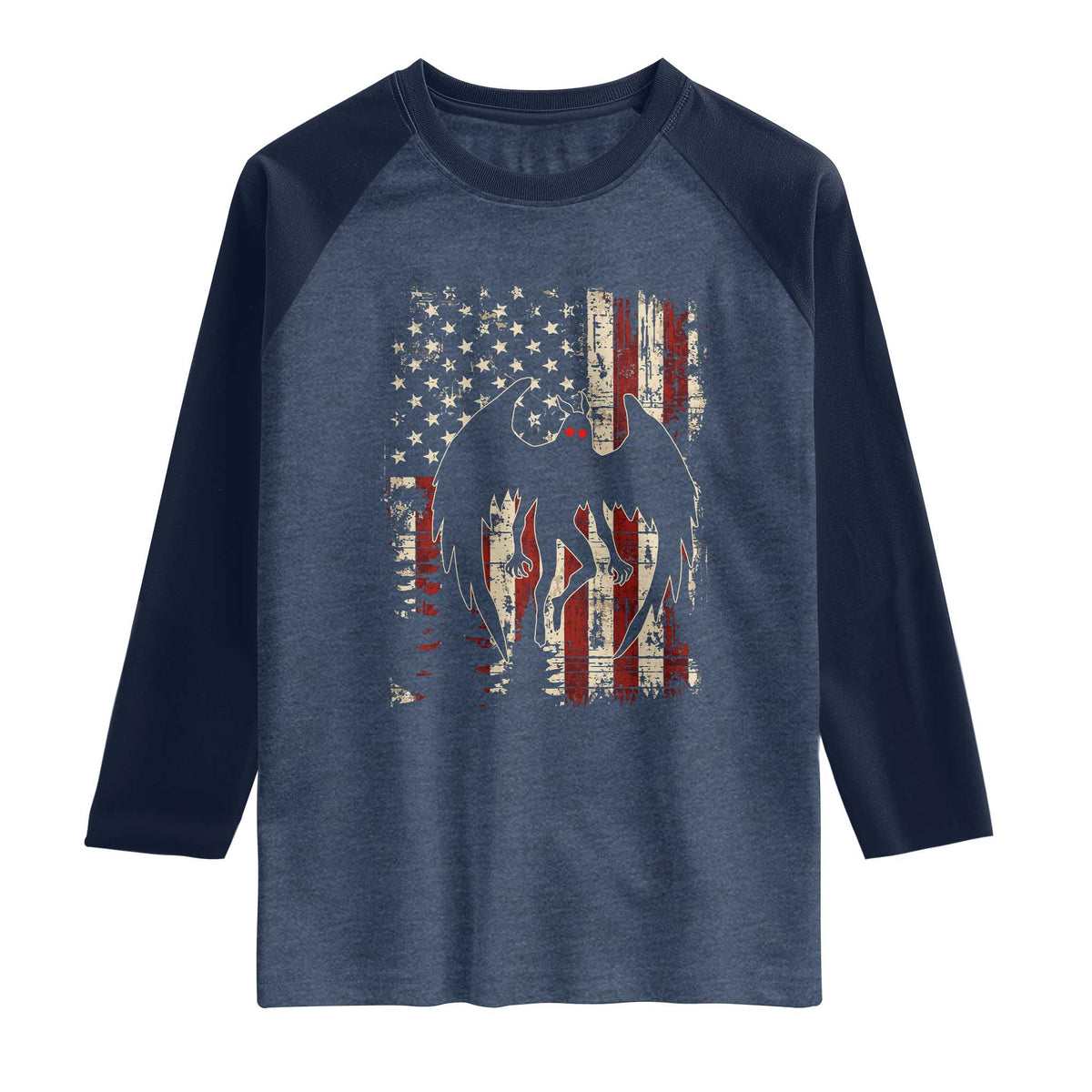 Mothman American Flag Patriotic Cryptid Creature Raglan Shirt