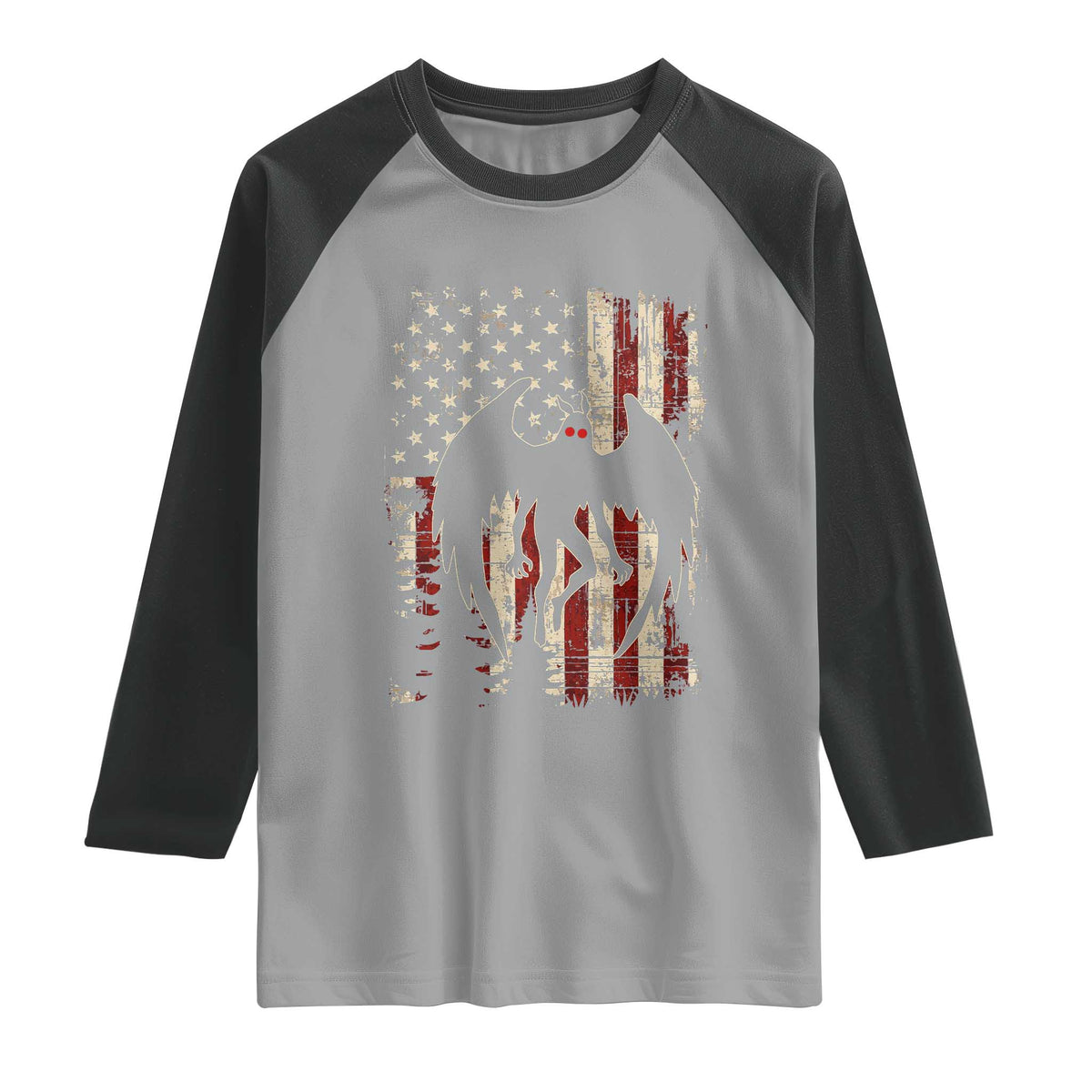 Mothman American Flag Patriotic Cryptid Creature Raglan Shirt