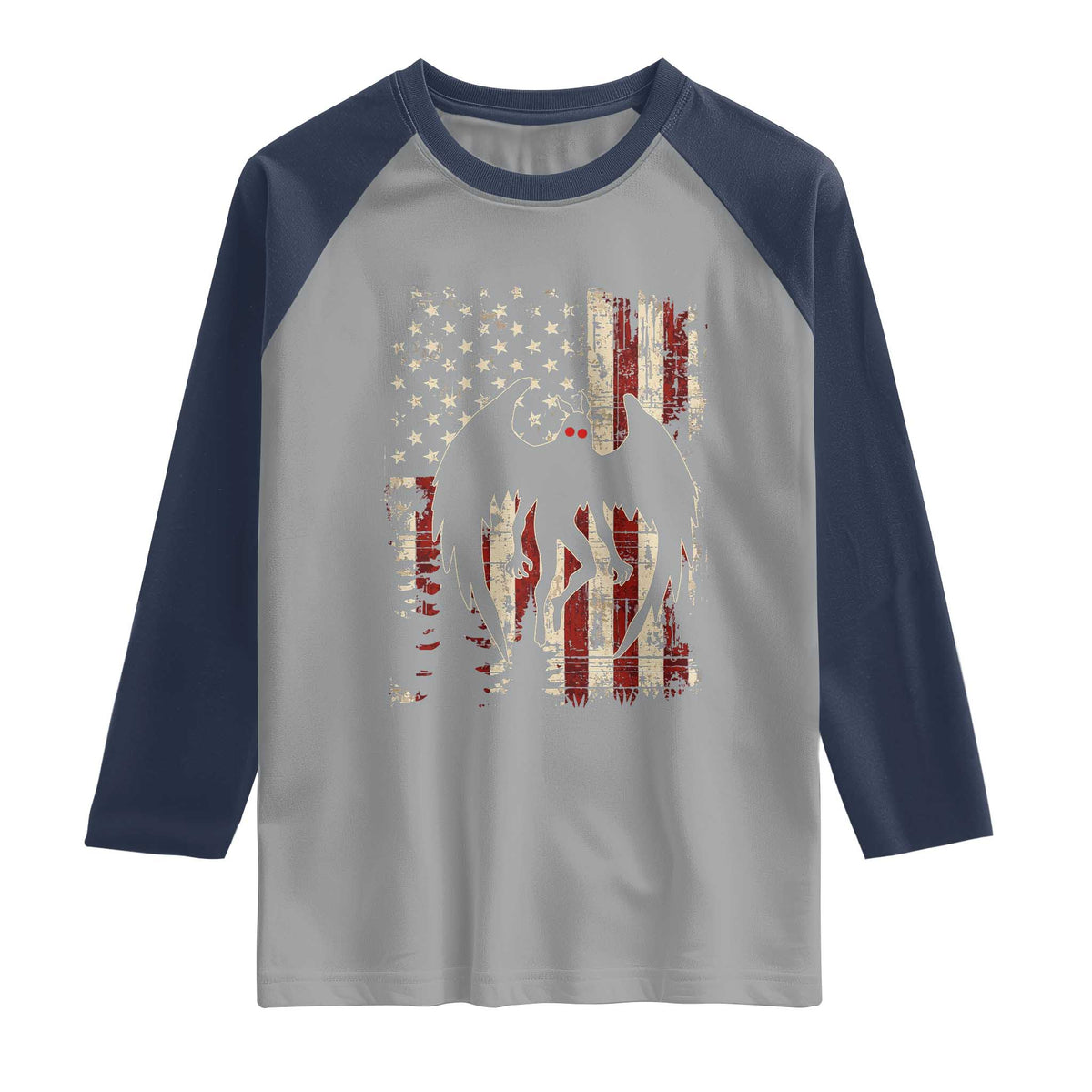 Mothman American Flag Patriotic Cryptid Creature Raglan Shirt