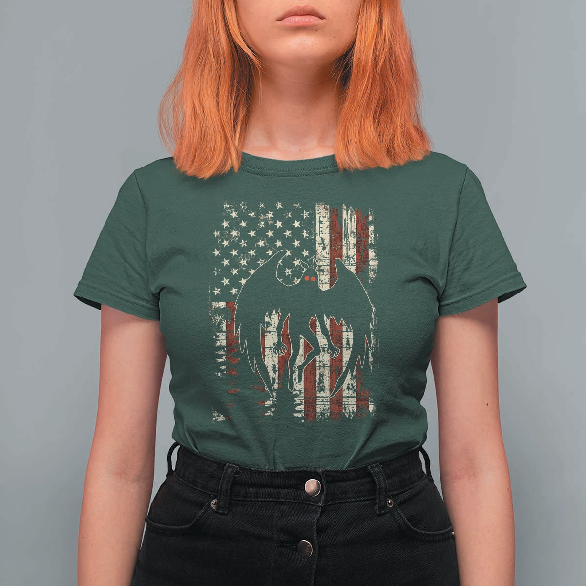 Mothman American Flag Patriotic Cryptid Creature T Shirt For Women