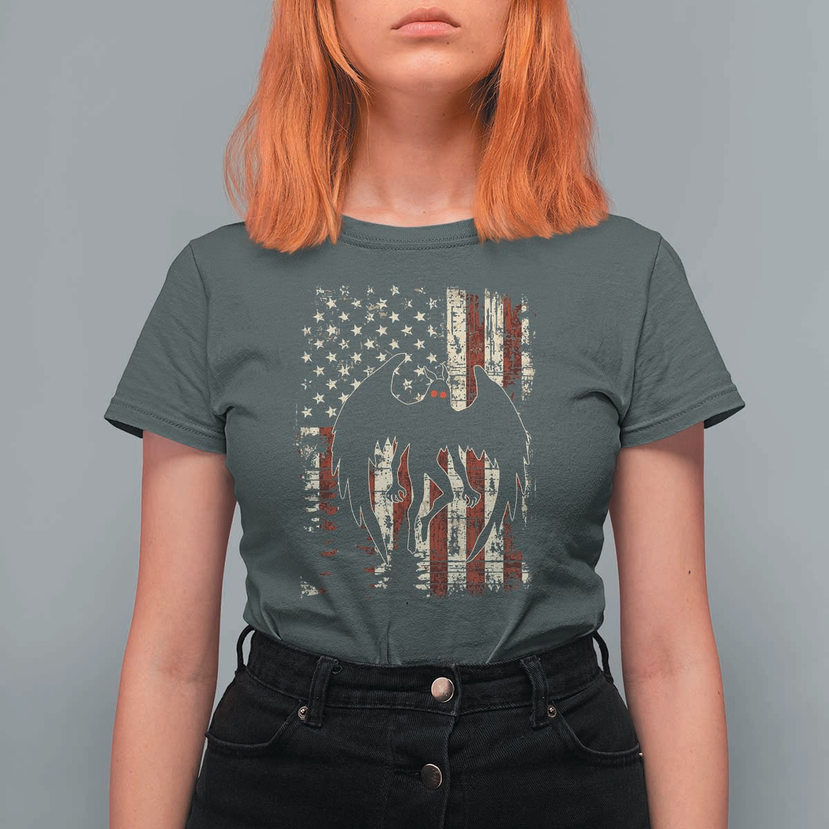 Mothman American Flag Patriotic Cryptid Creature T Shirt For Women