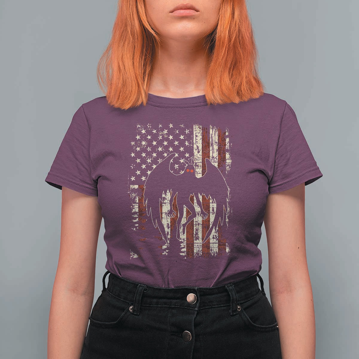 Mothman American Flag Patriotic Cryptid Creature T Shirt For Women
