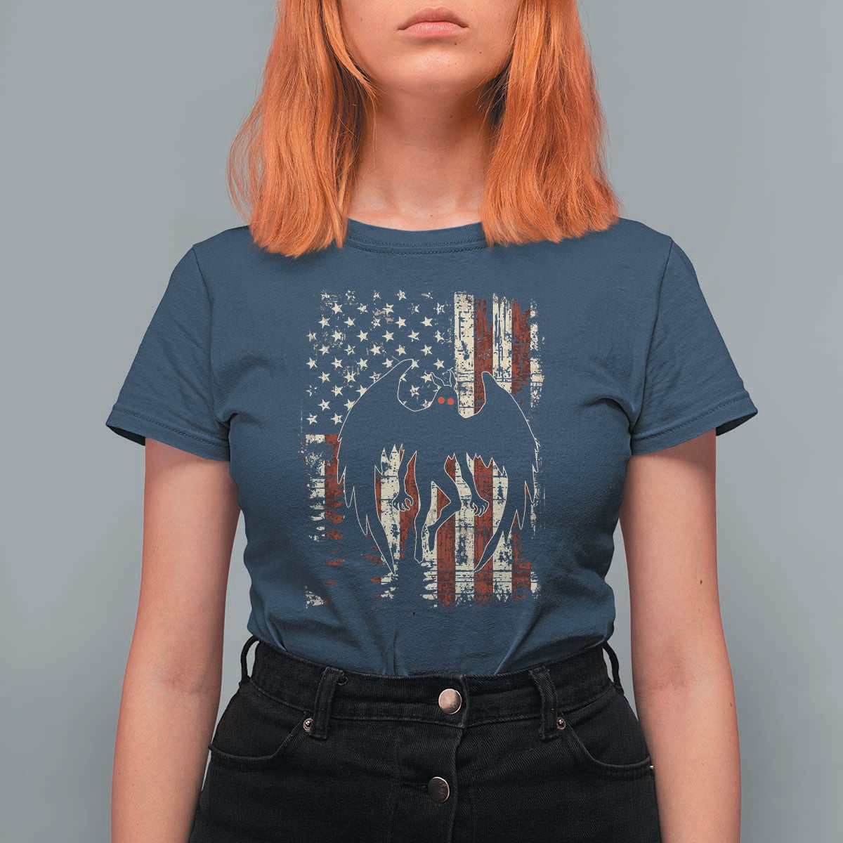 Mothman American Flag Patriotic Cryptid Creature T Shirt For Women