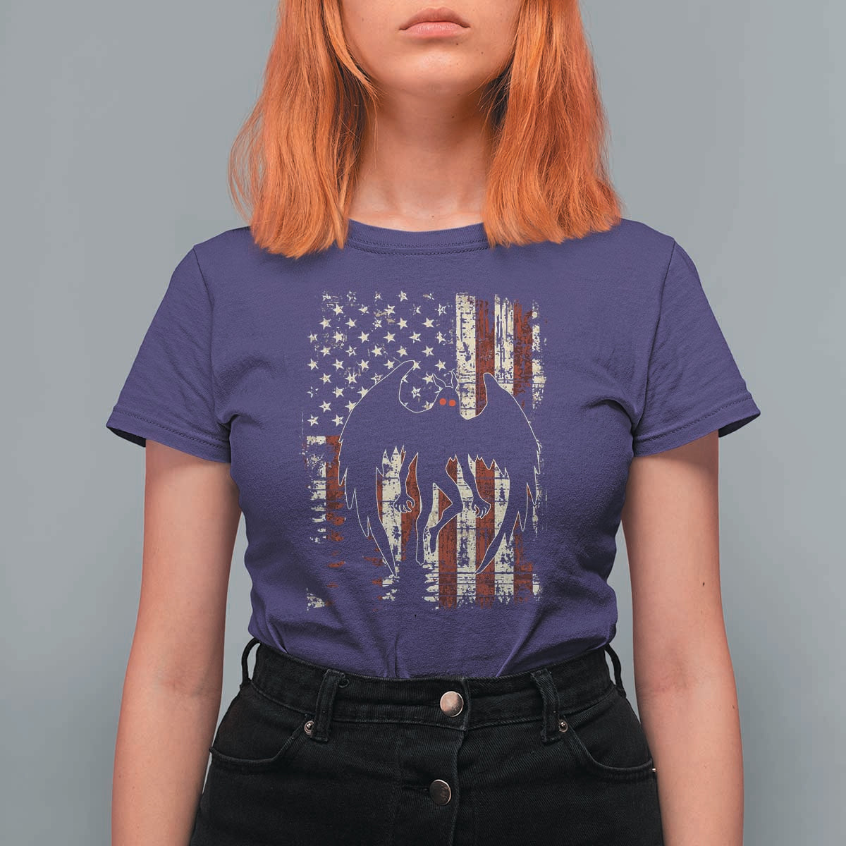 Mothman American Flag Patriotic Cryptid Creature T Shirt For Women