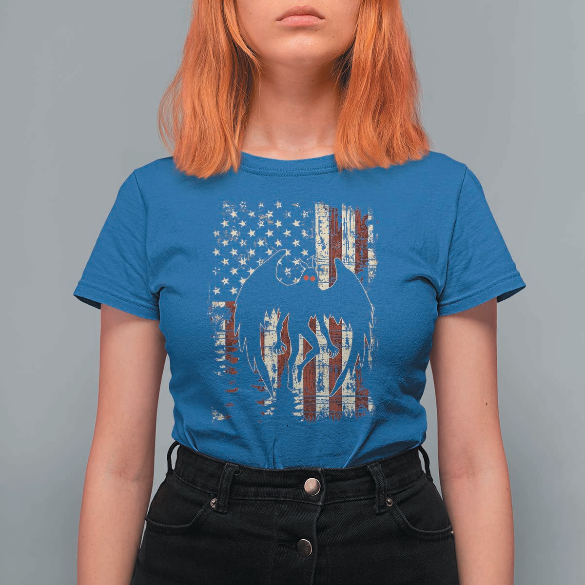 Mothman American Flag Patriotic Cryptid Creature T Shirt For Women