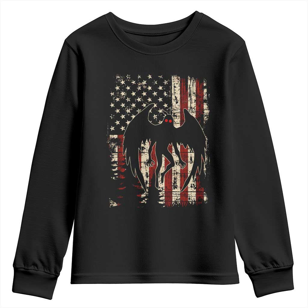 Mothman American Flag Patriotic Cryptid Creature Youth Sweatshirt