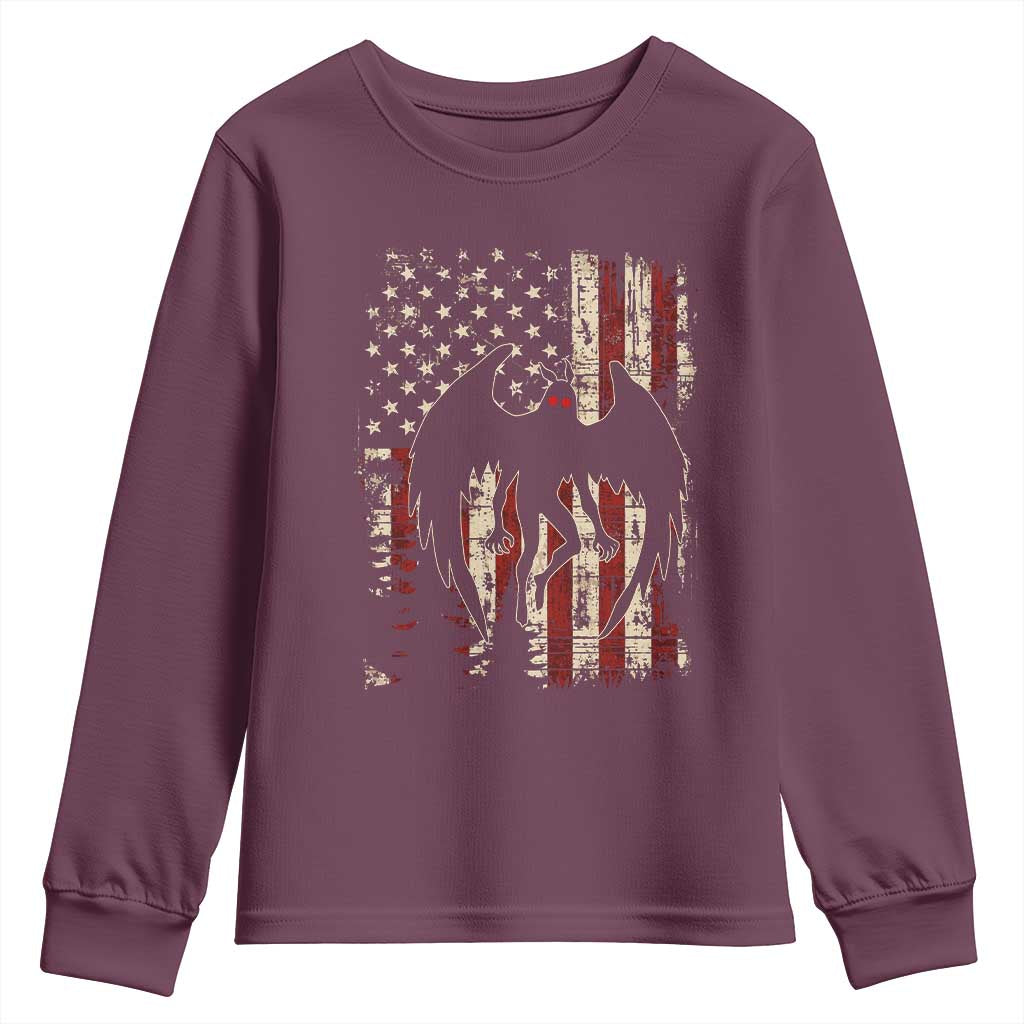 Mothman American Flag Patriotic Cryptid Creature Youth Sweatshirt