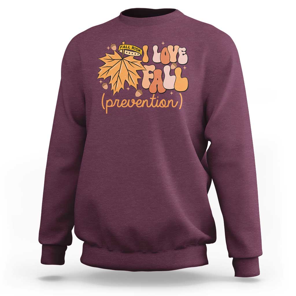 Fall Physical Therapy Sweatshirt I Love Fall Prevention Retro Groove Maple Leaf Nuts - Wonder Print Shop