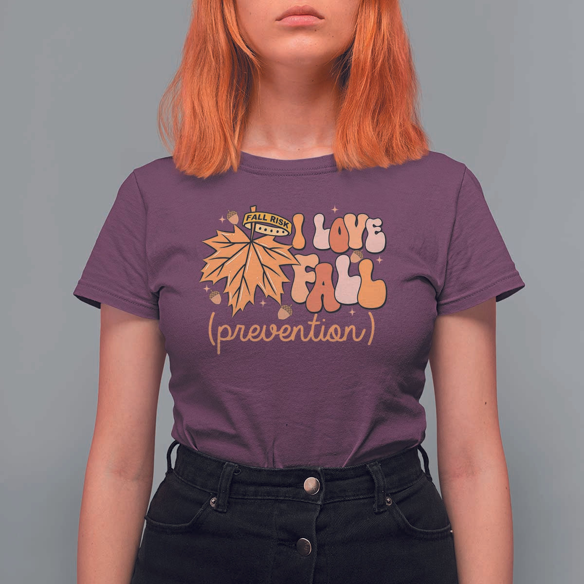 Fall Physical Therapy T Shirt For Women I Love Fall Prevention Retro Groove Maple Leaf Nuts - Wonder Print Shop