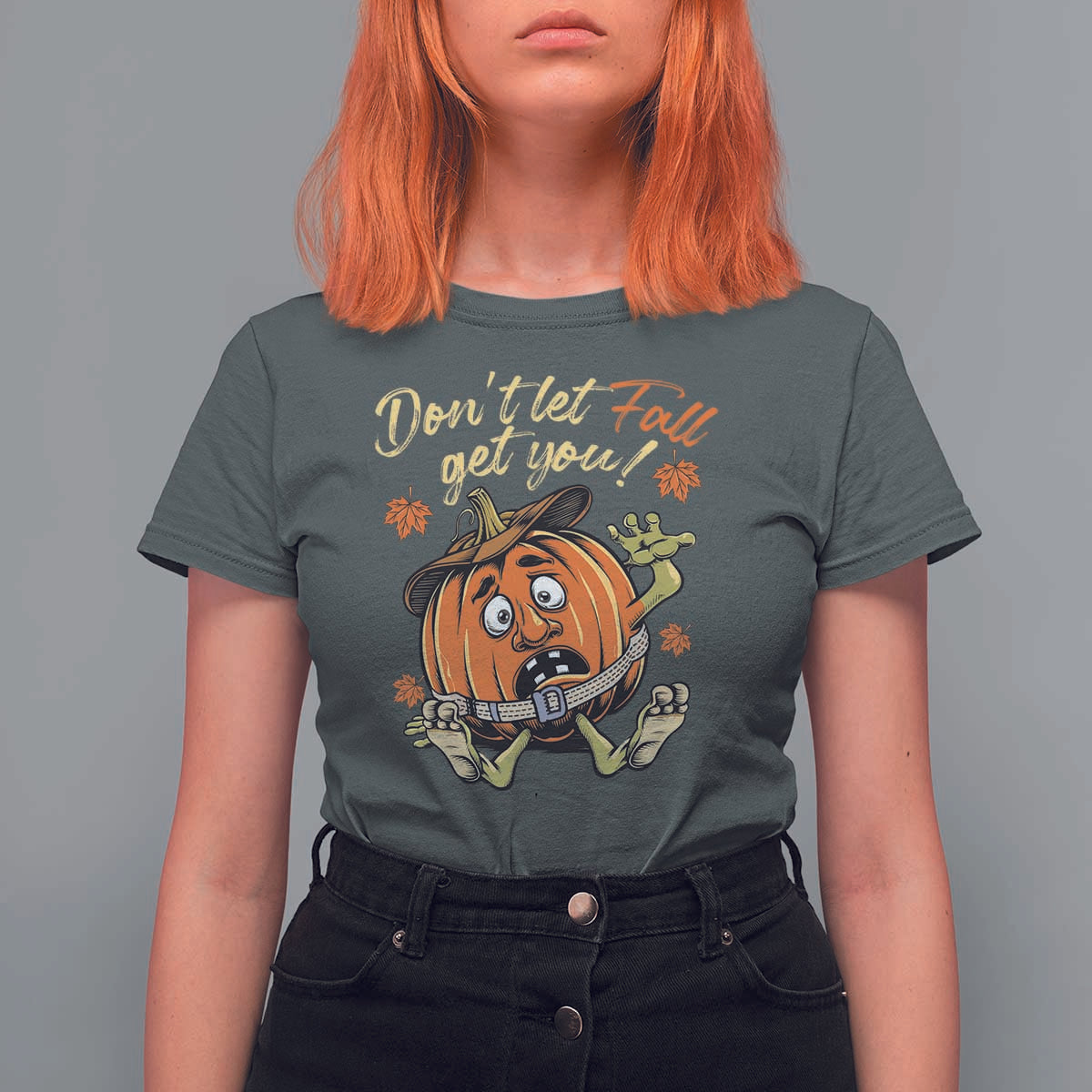 Funny Fall Physical Therapy T Shirt For Women Don't Let Fall Get You Pumpkin Safety Belt Maple Leaf - Wonder Print Shop