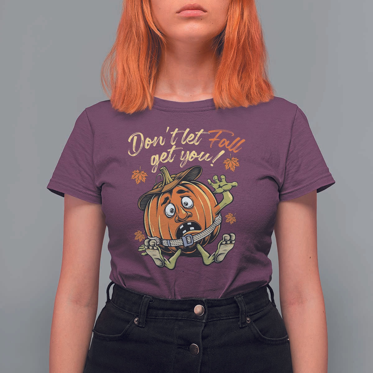 Funny Fall Physical Therapy T Shirt For Women Don't Let Fall Get You Pumpkin Safety Belt Maple Leaf - Wonder Print Shop