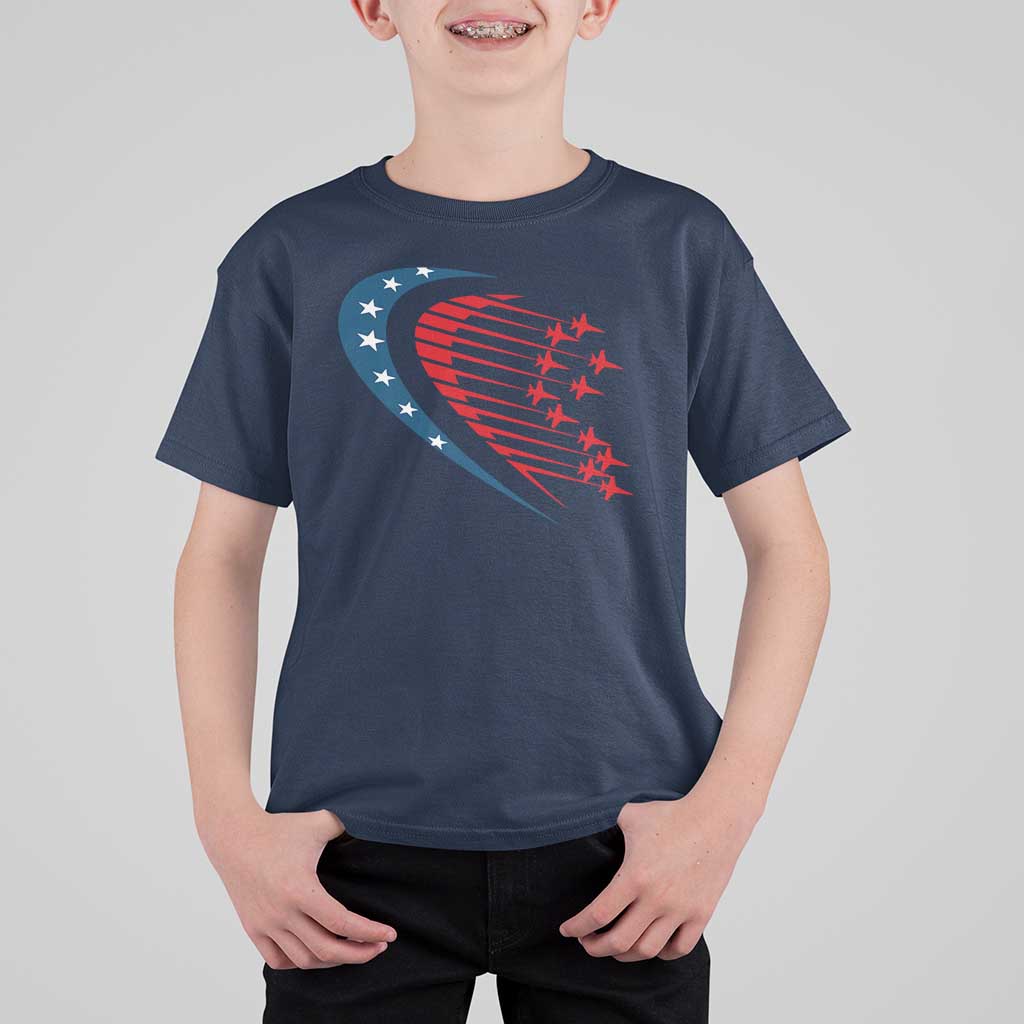 Patriotic T Shirt For Kid American Flag Fighter Jets Airplane 4th Of July - Wonder Print Shop