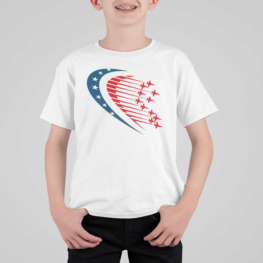 Patriotic T Shirt For Kid American Flag Fighter Jets Airplane 4th Of July - Wonder Print Shop