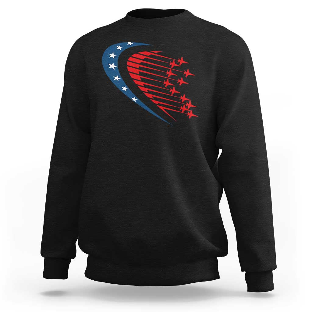 Patriotic Sweatshirt American Flag Fighter Jets Airplane 4th Of July - Wonder Print Shop