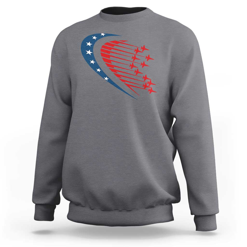 Patriotic Sweatshirt American Flag Fighter Jets Airplane 4th Of July - Wonder Print Shop