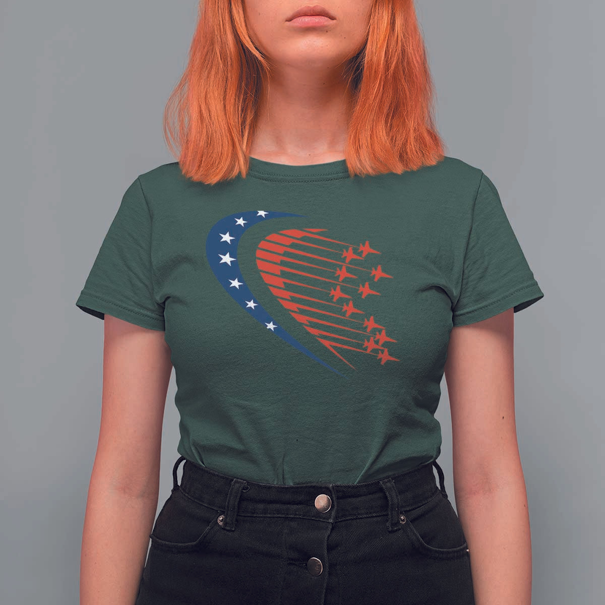 Patriotic T Shirt For Women American Flag Fighter Jets Airplane 4th Of July - Wonder Print Shop