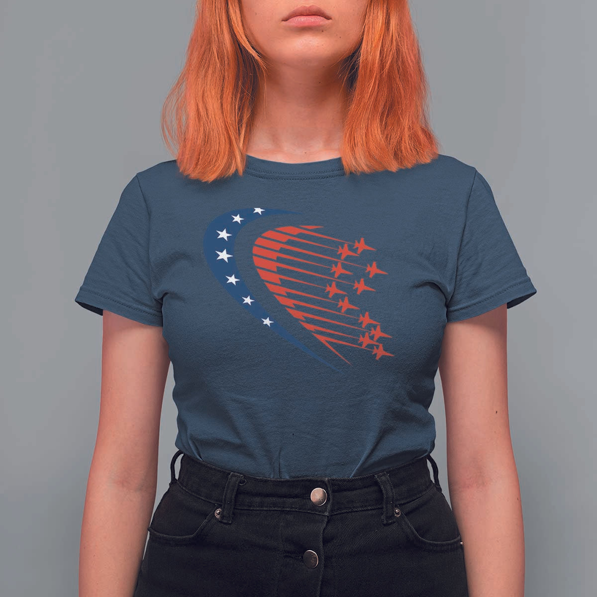 Patriotic T Shirt For Women American Flag Fighter Jets Airplane 4th Of July - Wonder Print Shop