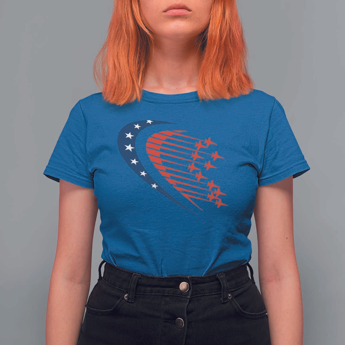 Patriotic T Shirt For Women American Flag Fighter Jets Airplane 4th Of July - Wonder Print Shop