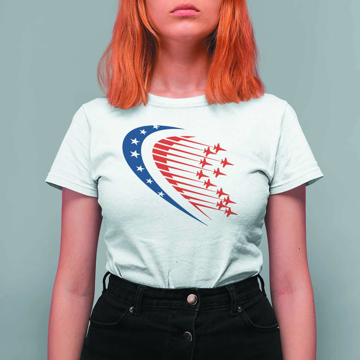 Patriotic T Shirt For Women American Flag Fighter Jets Airplane 4th Of July - Wonder Print Shop