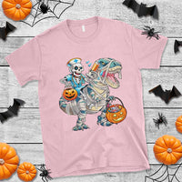 Funny Halloween Nurse T Shirt Skeleton Nurse Riding Mummy Dinosaur Pumpkin Candy - Wonder Print Shop