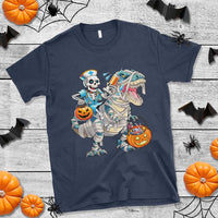 Funny Halloween Nurse T Shirt Skeleton Nurse Riding Mummy Dinosaur Pumpkin Candy - Wonder Print Shop
