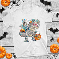 Funny Halloween Nurse T Shirt Skeleton Nurse Riding Mummy Dinosaur Pumpkin Candy - Wonder Print Shop