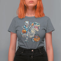 Funny Halloween Nurse T Shirt For Women Skeleton Nurse Riding Mummy Dinosaur Pumpkin Candy - Wonder Print Shop