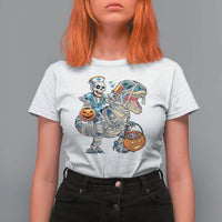 Funny Halloween Nurse T Shirt For Women Skeleton Nurse Riding Mummy Dinosaur Pumpkin Candy - Wonder Print Shop