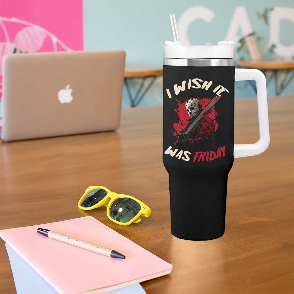 Funny Scary Halloween Slasher Tumbler With Handle I Wish It Was Friday - Wonder Print Shop