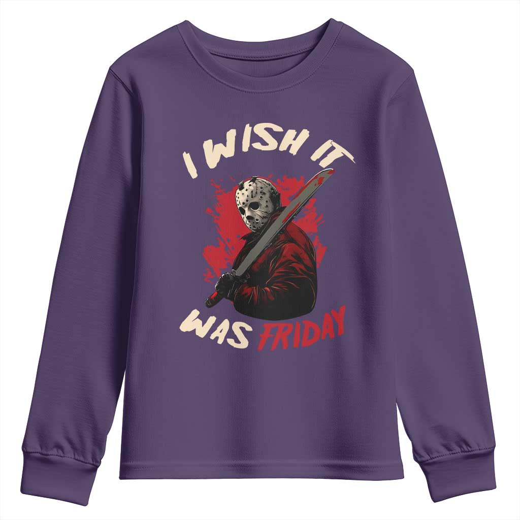 Funny Scary Halloween Slasher Youth Sweatshirt I Wish It Was Friday - Wonder Print Shop