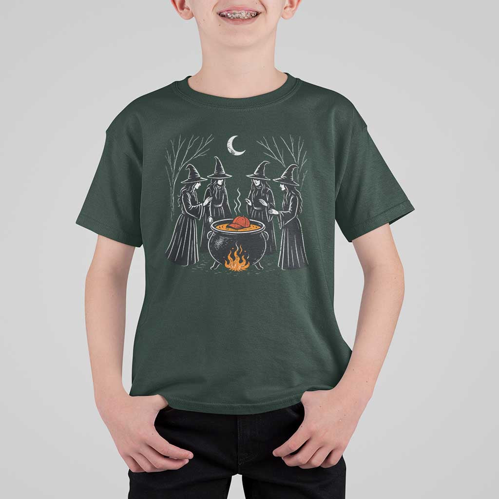 Funny Halloween Witch Spooky Season Orange Cauldron T Shirt For Kid - Wonder Print Shop