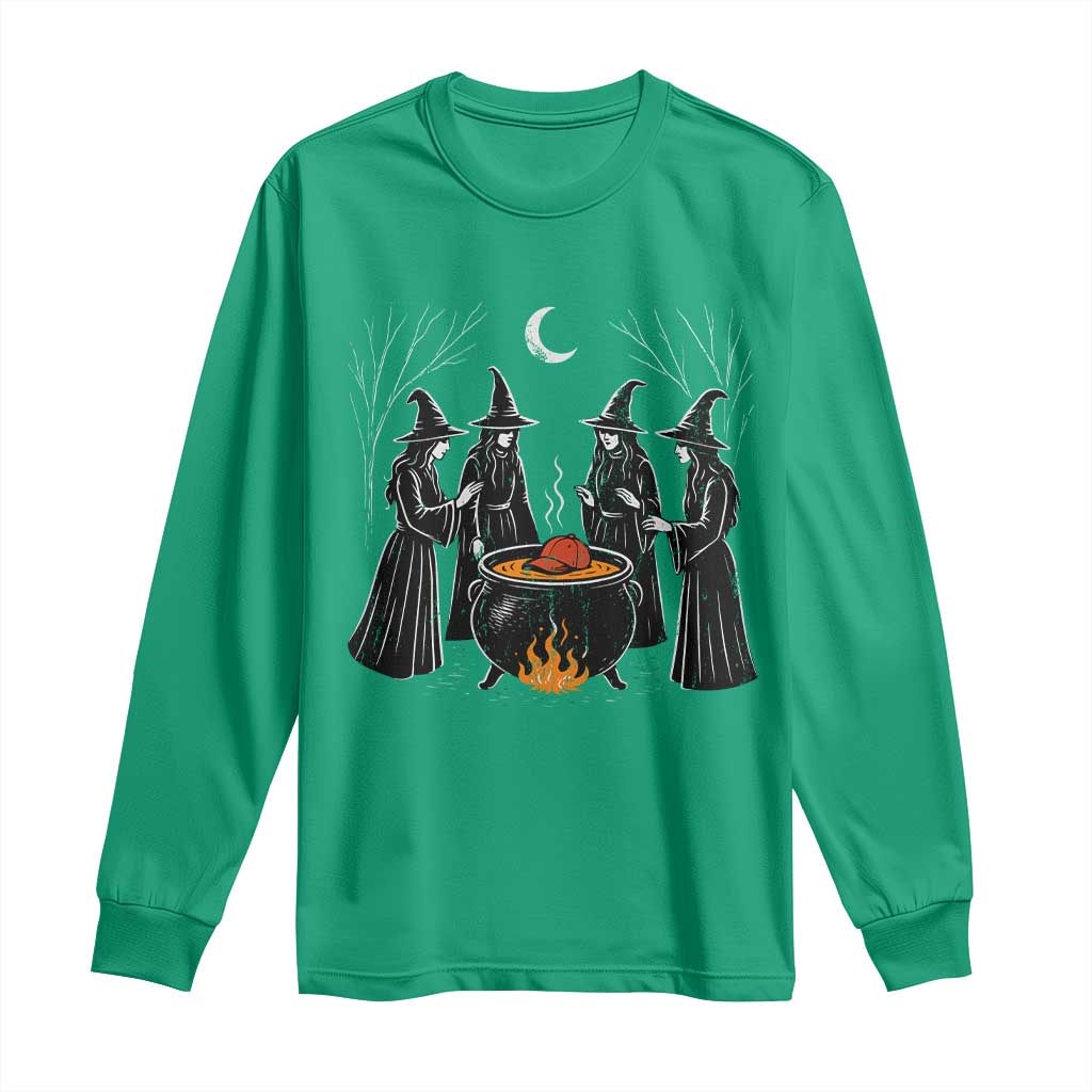 Funny Halloween Witch Spooky Season Orange Cauldron Long Sleeve Shirt - Wonder Print Shop