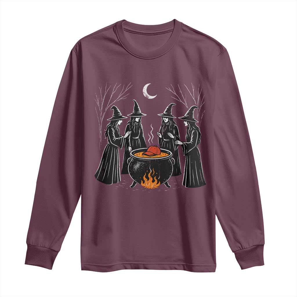 Funny Halloween Witch Spooky Season Orange Cauldron Long Sleeve Shirt - Wonder Print Shop