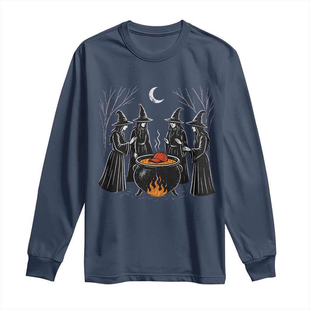 Funny Halloween Witch Spooky Season Orange Cauldron Long Sleeve Shirt - Wonder Print Shop