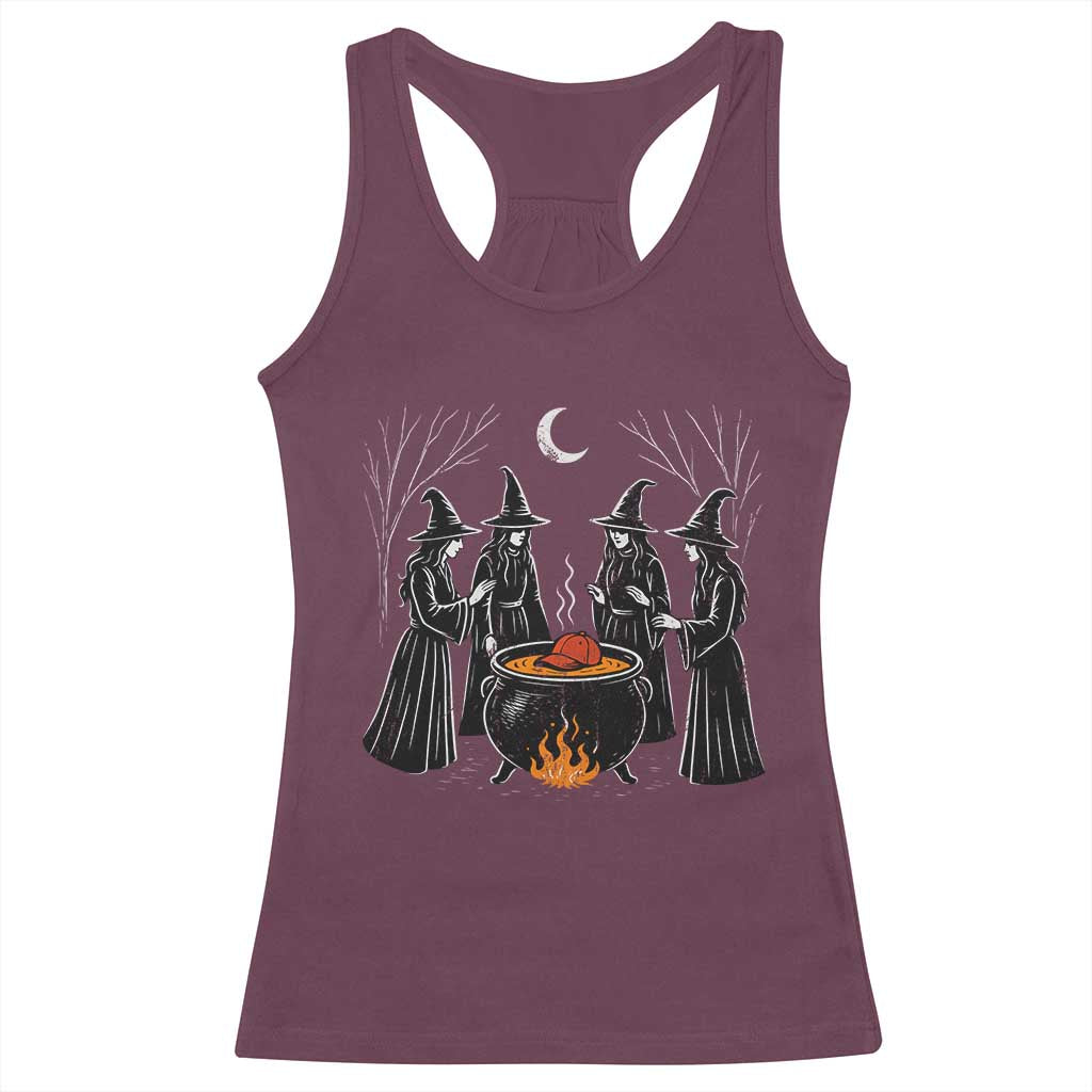 Funny Halloween Witch Spooky Season Orange Cauldron Racerback Tank Top - Wonder Print Shop