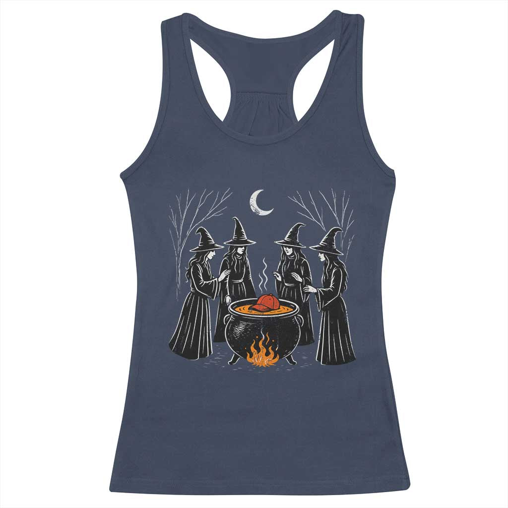 Funny Halloween Witch Spooky Season Orange Cauldron Racerback Tank Top - Wonder Print Shop