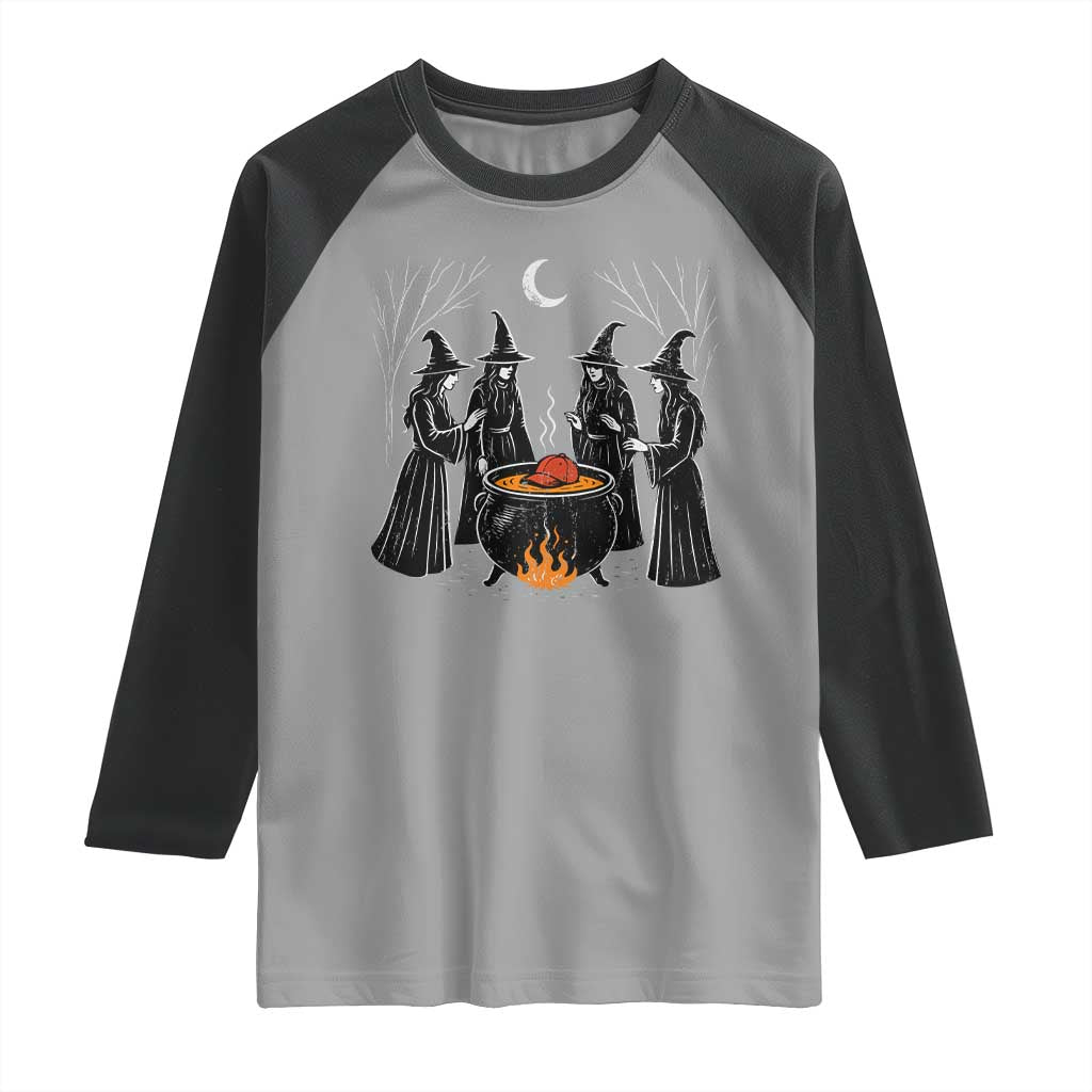 Funny Halloween Witch Spooky Season Orange Cauldron Raglan Shirt - Wonder Print Shop