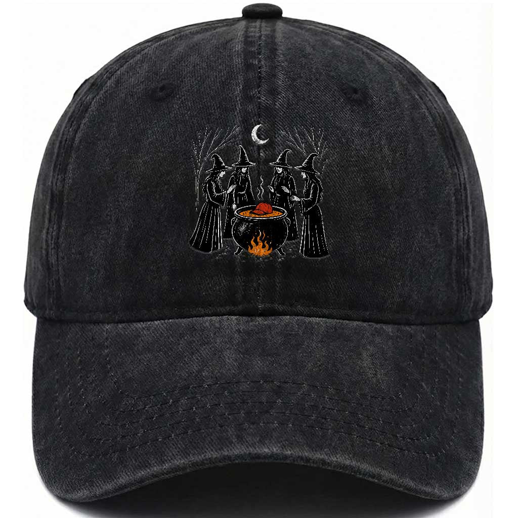 Funny Halloween Witch Spooky Season Orange Cauldron Washed Cotton Baseball Cap