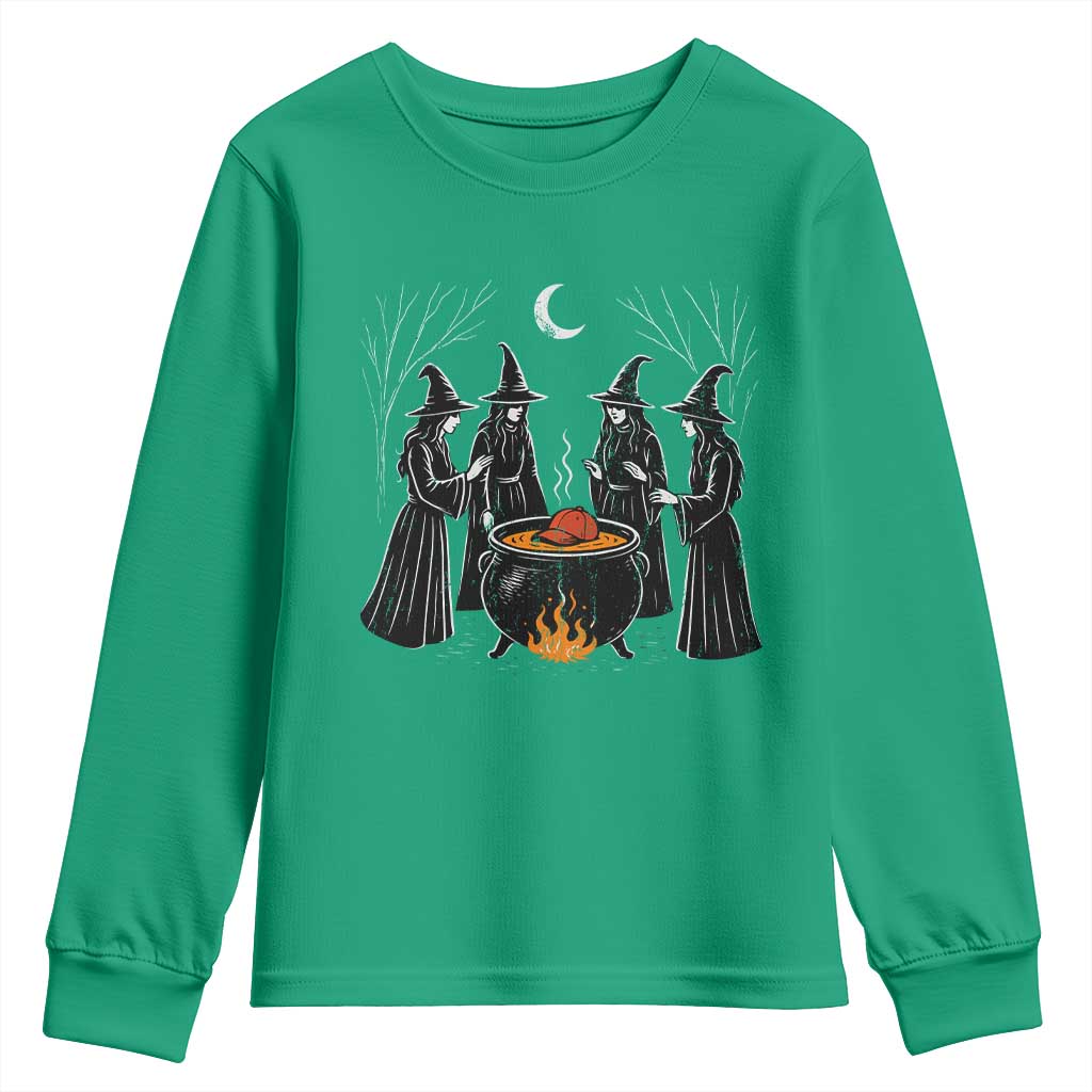 Funny Halloween Witch Spooky Season Orange Cauldron Youth Sweatshirt - Wonder Print Shop