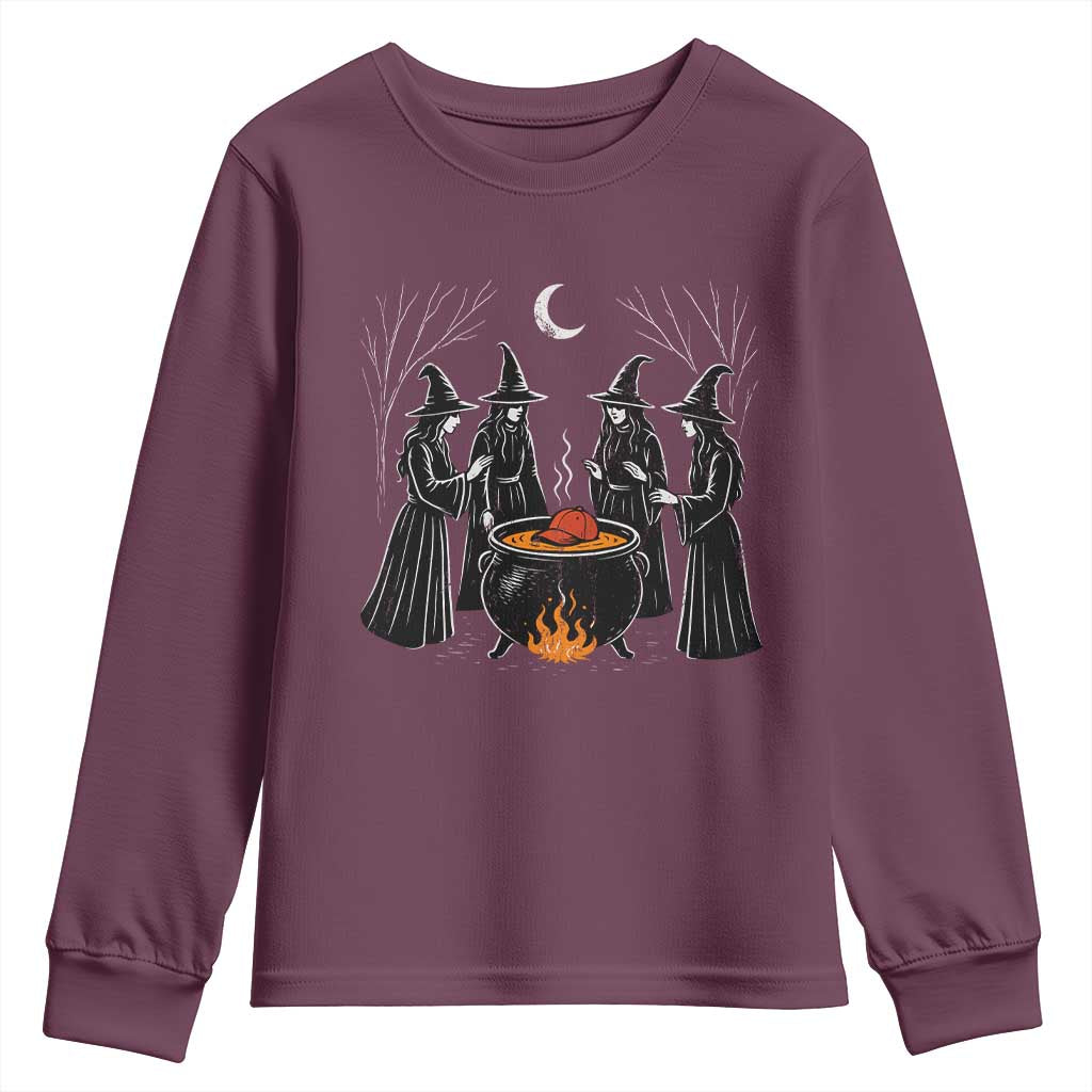 Funny Halloween Witch Spooky Season Orange Cauldron Youth Sweatshirt - Wonder Print Shop