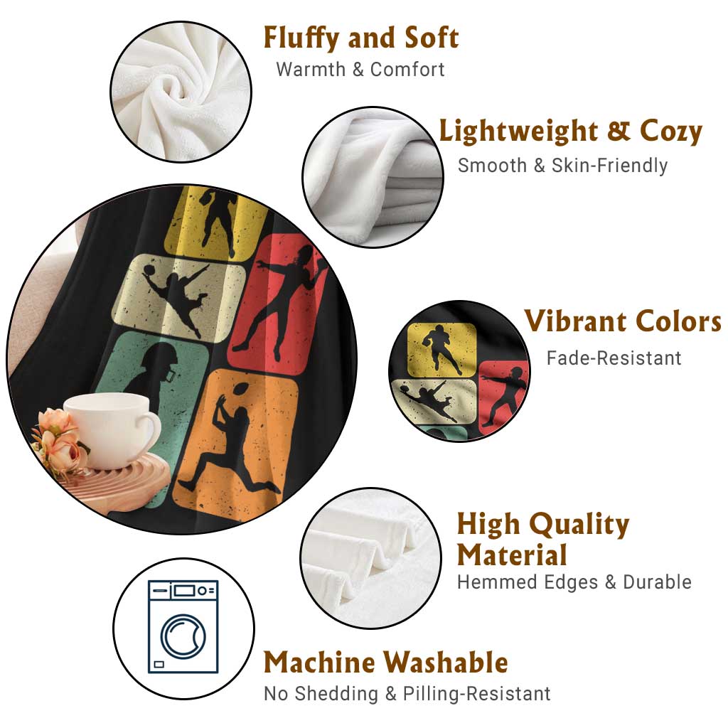 American Football Player Retro Vintage Sport Lover Throw Blanket - Wonder Print Shop