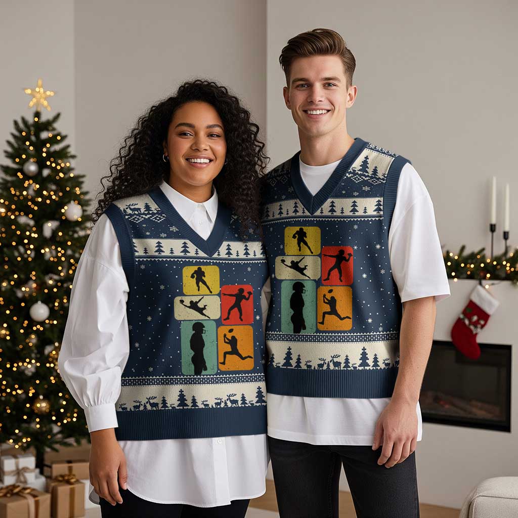 American Football Player Retro Vintage Sport Lover V-Neck Knit Sweater Vest - Wonder Print Shop