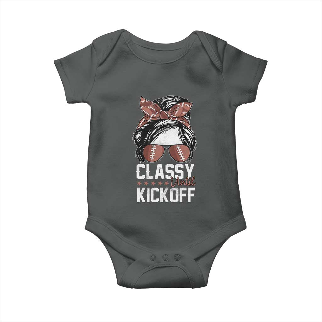 Funny Classy Until Kickoff Baby Onesie American Football Game Day Messy Bun - Wonder Print Shop