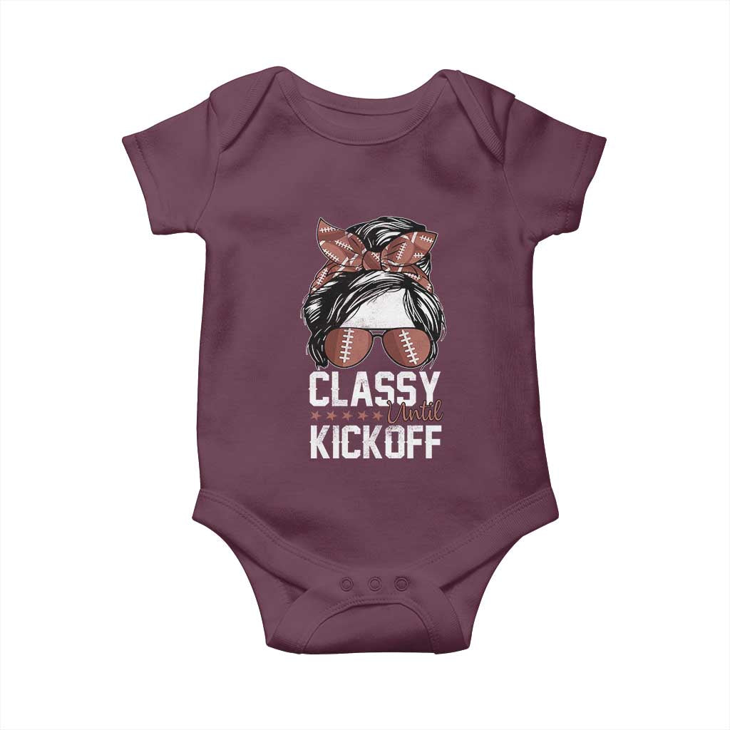 Funny Classy Until Kickoff Baby Onesie American Football Game Day Messy Bun - Wonder Print Shop